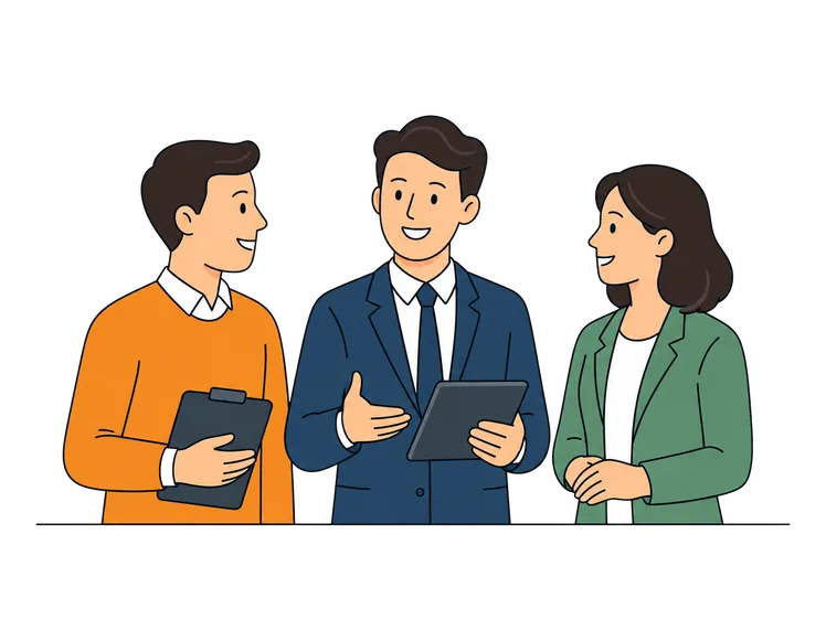 Trois conseillers iCoral en discussion autour d’une tablette